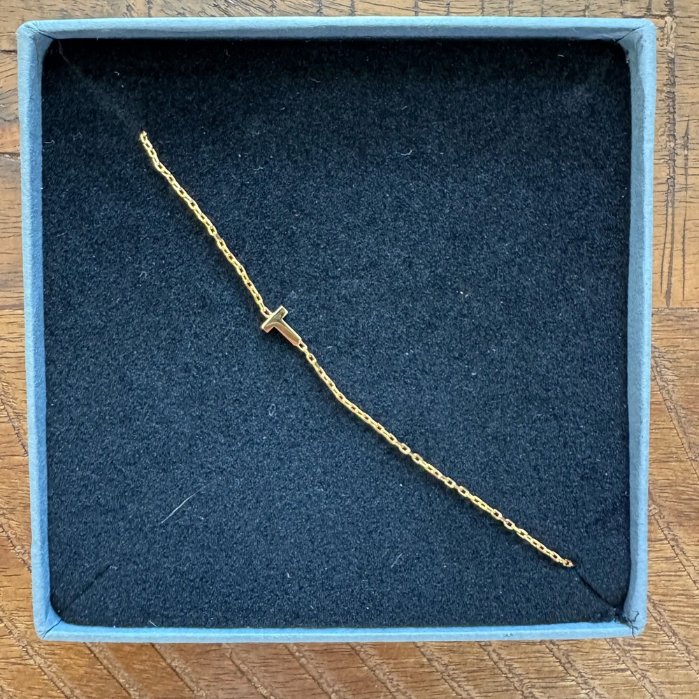 Gold Initial 'T’ Necklace 18 Inches New In Gift Box, Extender Included